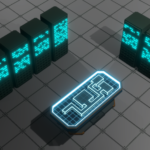 Servers and map table with glowing elements